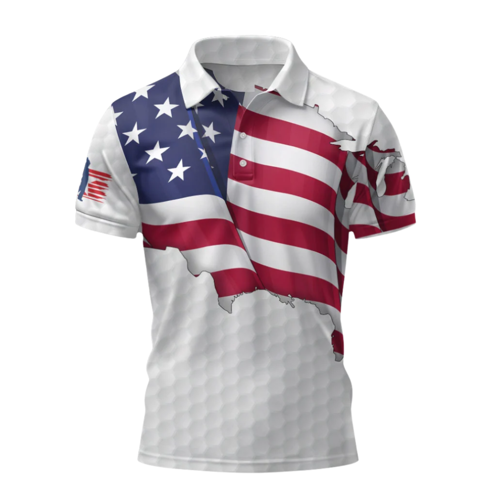 American Flag Men's Red White And Blue Golf Polo Shirt, Patriotic Golf Shirt GZ0433