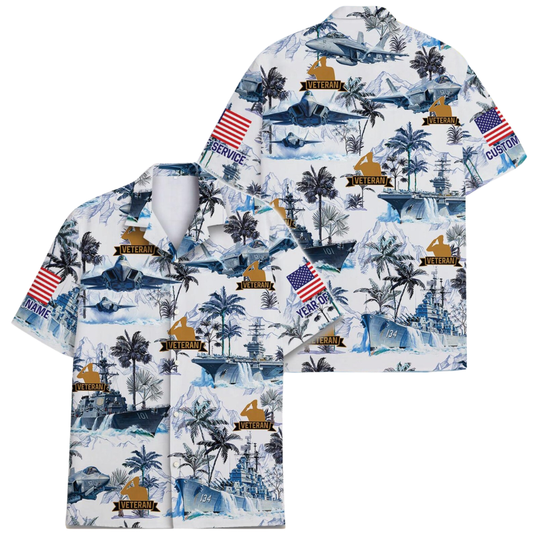 Custom Name Navy Veteran Tropical Hawaiian Shirt For Men, Custom Aircraft Hawaiian Shirts HE0391