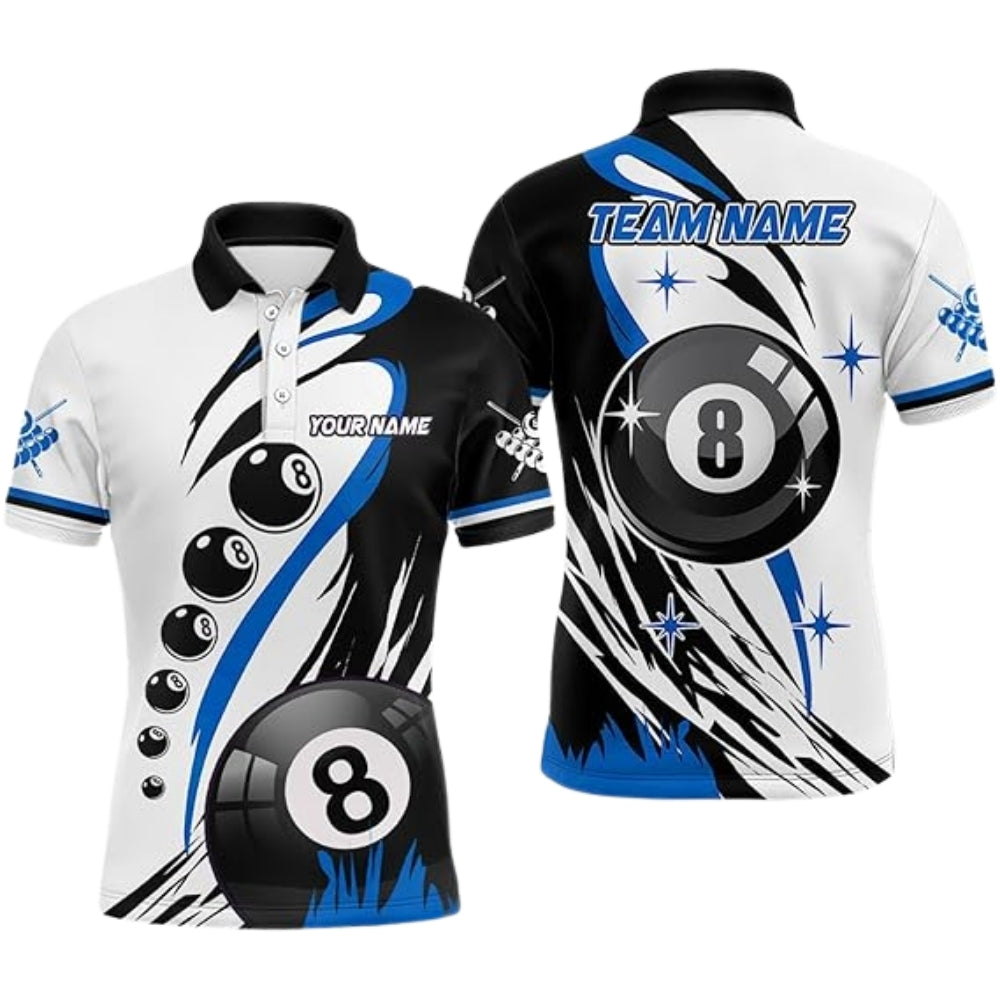 Custom Team White And Red 8 Ball Billiard Polo Shirt Mens, Custom Pool Billiard Team Shirt BIZ0017