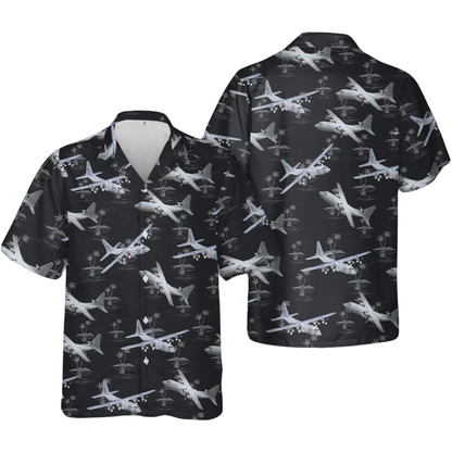 C-130 Cargo Aircraft Men's Black Hawaiian Shirt, C-130 Cargo Airplane Hawaiian Shirts HE0360