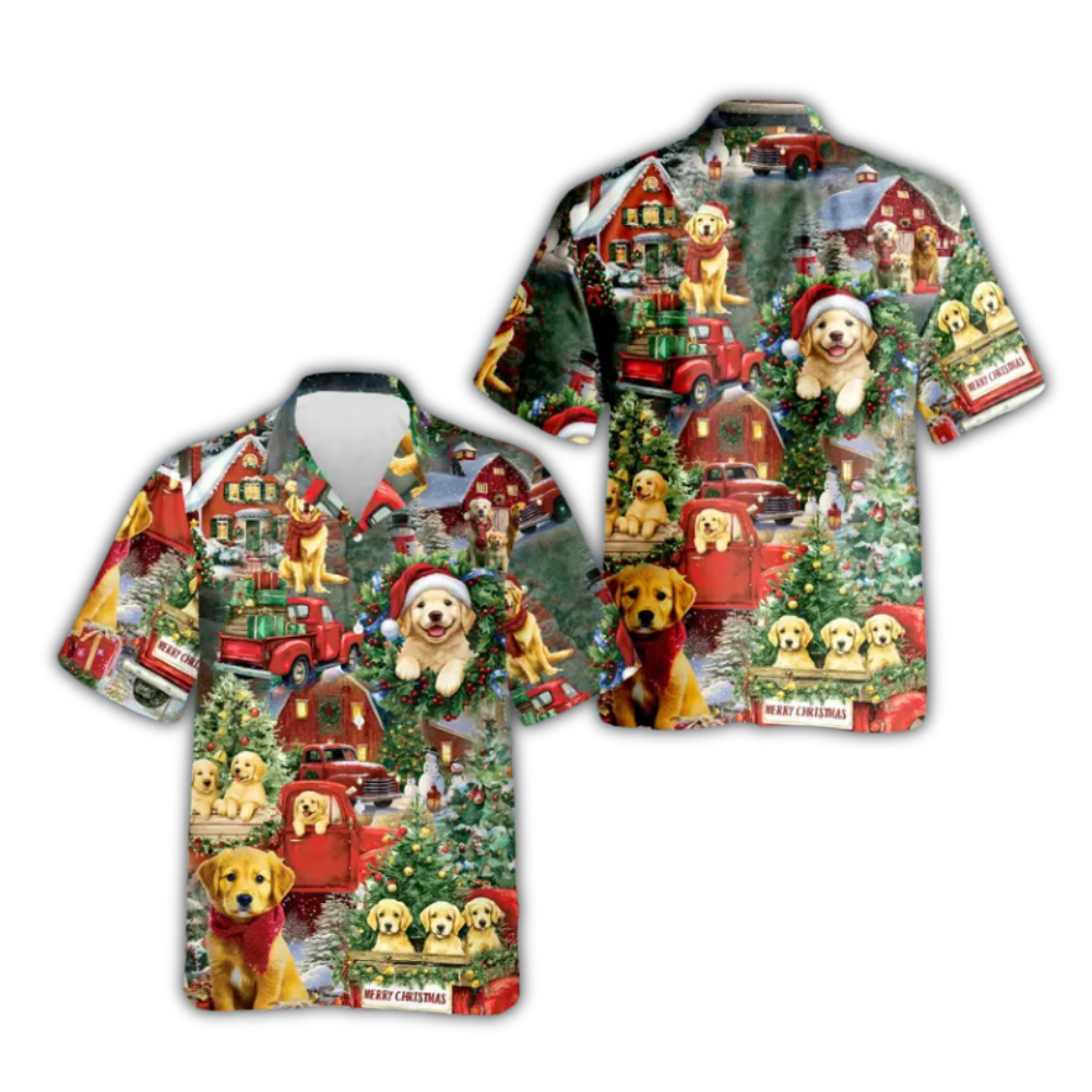 Golden Retriever Christmas Hawaiian Shirt Men Women, Puppy Lover Xmas Hawaiian Shirt HE0913