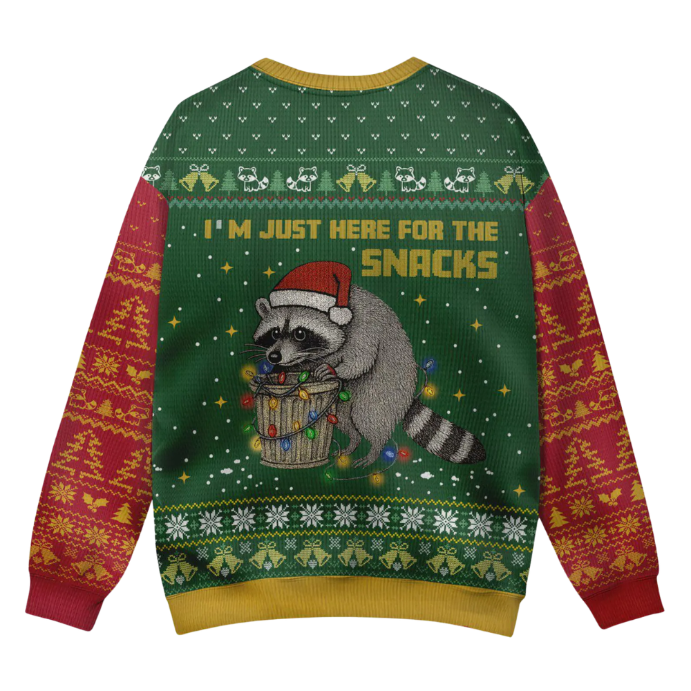 I'm Just Here For The Snacks Raccoon Ugly Sweater Christmas, Funny Raccoon Xmas Ugly Sweatshirt 2D1224