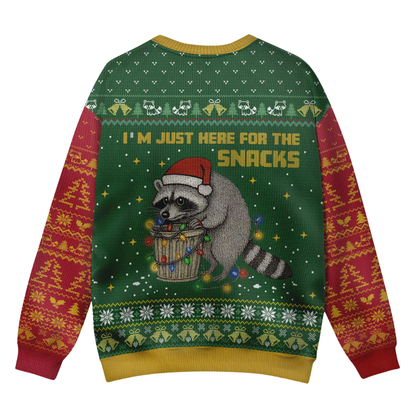 I'm Just Here For The Snacks Raccoon Ugly Sweater Christmas, Funny Raccoon Xmas Ugly Sweatshirt 2D1224