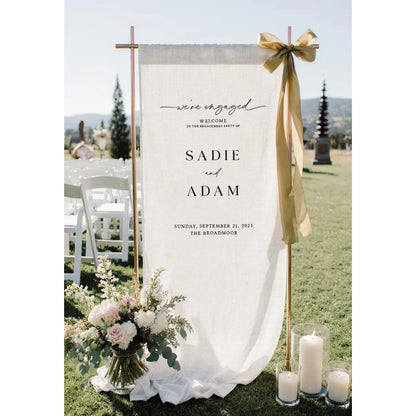 Custom Engagement Party Fabric Welcome Sign With Location, Custom Wedding Engagement Welcome Banner WD0398