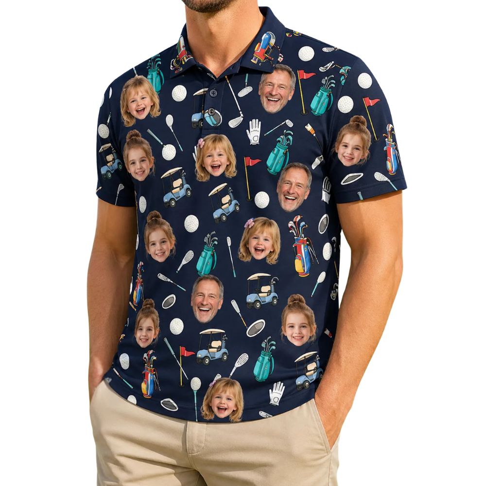 Custom Face Golf Men Polo Shirt For Dad Grandpa, Father's Day Custom Photo Golf Shirts GE0505