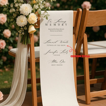 Personalized In Loving Memory  Wedding Fabric Chair, Personalized Memorial Wedding Chair Banner WD0261