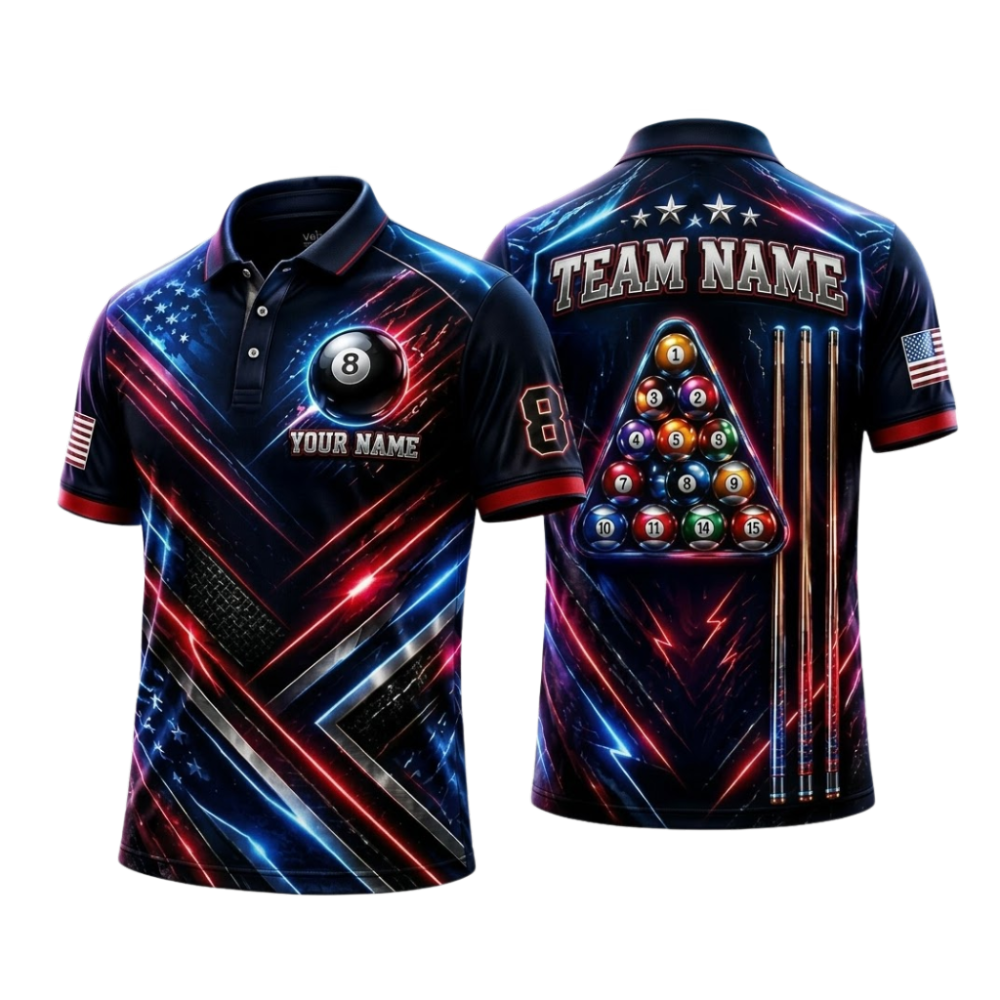 Custom 8 Ball Team Pool Polo Shirts For Men, Custom Billiard Team Shirts BIZ0338