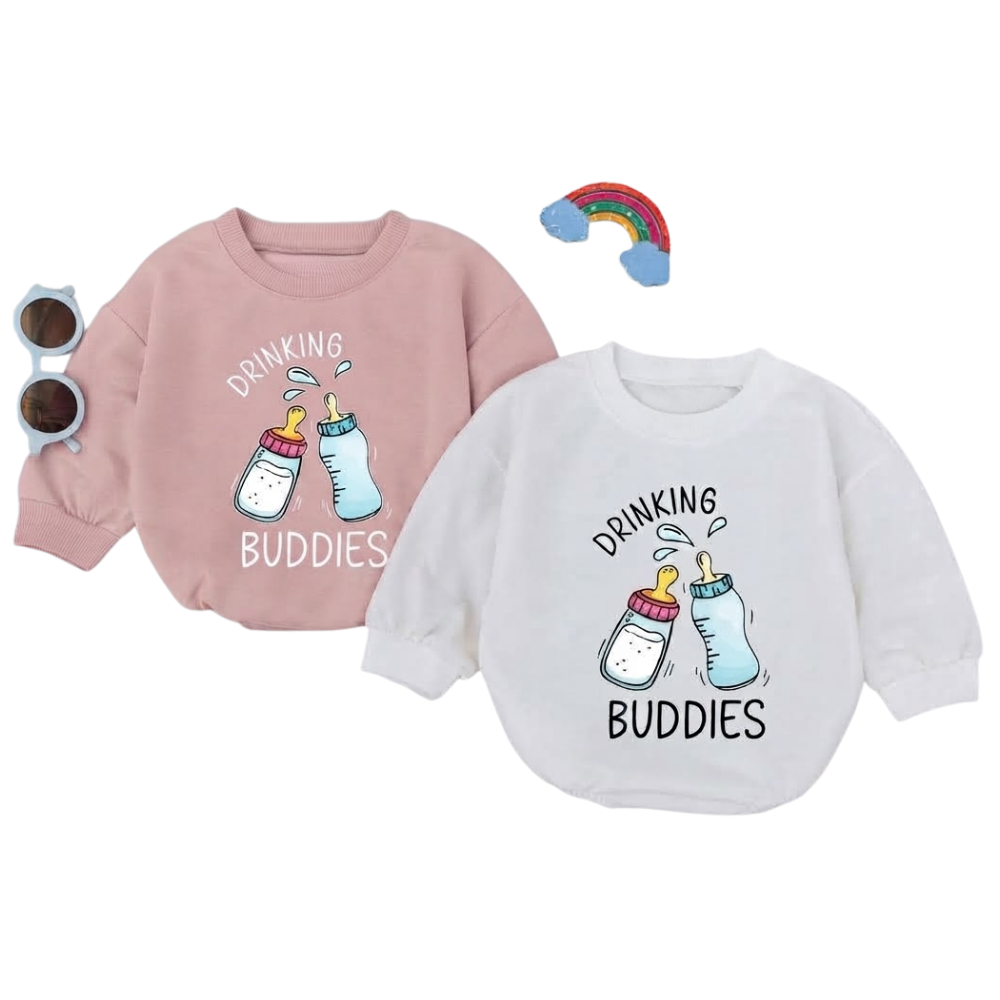 Drinking Buddies Baby Romper Sweatshirt, Funny Best Friends Twins Baby Romper Sweatshirt BB0071