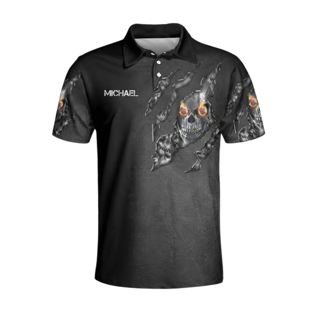Custom Mens Skeleton Black Mens Bowling Polo Shirt, Custom Skull Team Bowling Shirts BZ0645