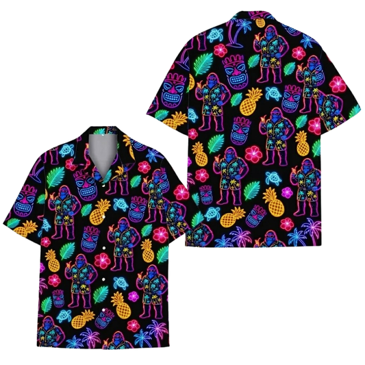 Neon Bigfoot Tiki Hawaiian Shirt For Men, Tiki Sasquatch Hawaiian Shirts HE0579