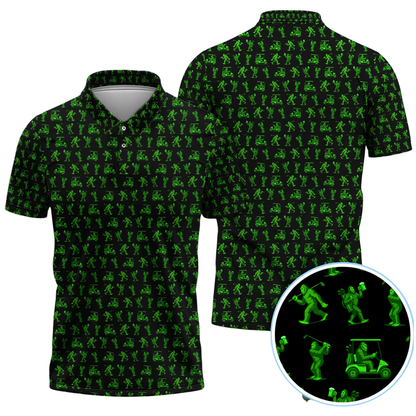 Neon Green Bigfoot Golf Polo Shirt For Men, Bigfoot Sasquatch Golf Shirts GZ0297