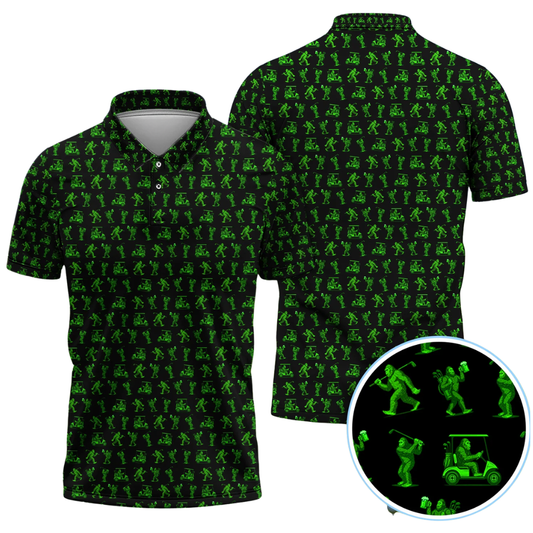 Neon Green Bigfoot Golf Polo Shirt For Men, Bigfoot Sasquatch Golf Shirts GZ0297