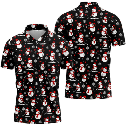 Funny Snowman Play Golf Mens Golf Polo Shirt Black, Christmas Golf Shirt GZ0355