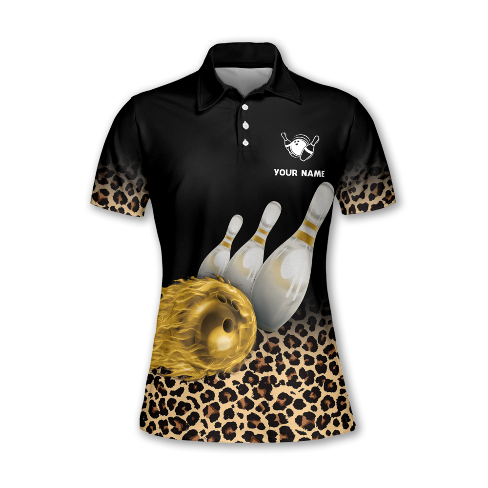 Custom Leopard Flame Bowling Polo Shirt For Ladies, Women's Custom Leopard Bowling Team Shirts BW0163