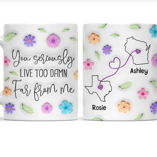 You Seriously Live Too Damn Far From Me Personalized Long Distance Relationship Mug, Custom Long Distance State Coffee Mug TD0009