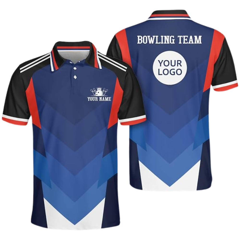 Custom Logo Blue Red White Bowling Polo Shirt For Men, Custom Team Bowling Shirt With Logo BZ0783