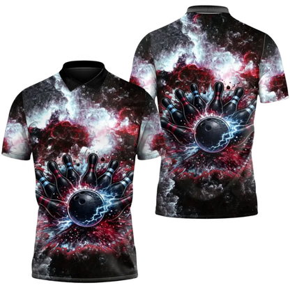 Custom Team Thunder Smoke Red Bowling Polo Shirt Men, Custom Bowling Shirt BZ0798