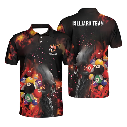 Custom Flame Skull Billiard Polo Shirt For Men, Custom Skull Billiard Team Shirts BIZ0101