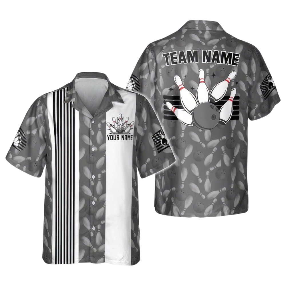 Custom Retro Blue Hawaiian Bowling Shirts, Custom Bowling Team Shirts BE0056
