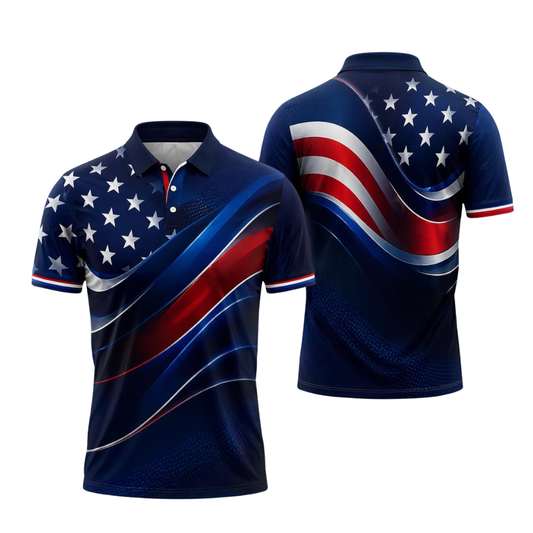 Neon American Flag Golf Polo Shirt For Men, Patriotic 4th Of July Golf Shirts GE0425