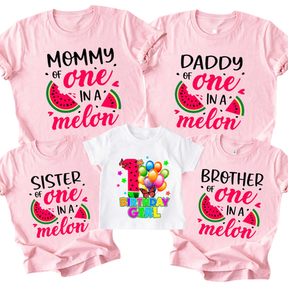 One In A Melon Personalized 1st Birthday Girl Matching Family T Shirt, Custom Watermelon First Birthday Family Shirts ET1149