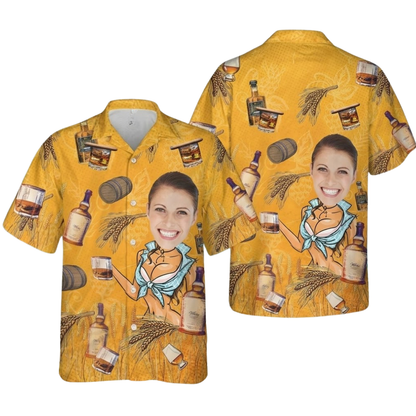 Custom Funny Face Whiskey Hawaiian Shirt For Men Women, Custom Photo Whiskey Hawaiian Shirts HE0518