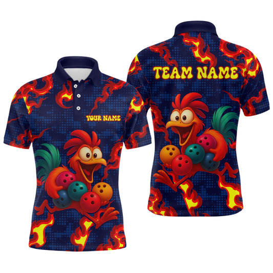 Custom Funny Chicken Bowling Polo Shirt For Men, Custom Chicken Bowling Team Shirts BZ0631