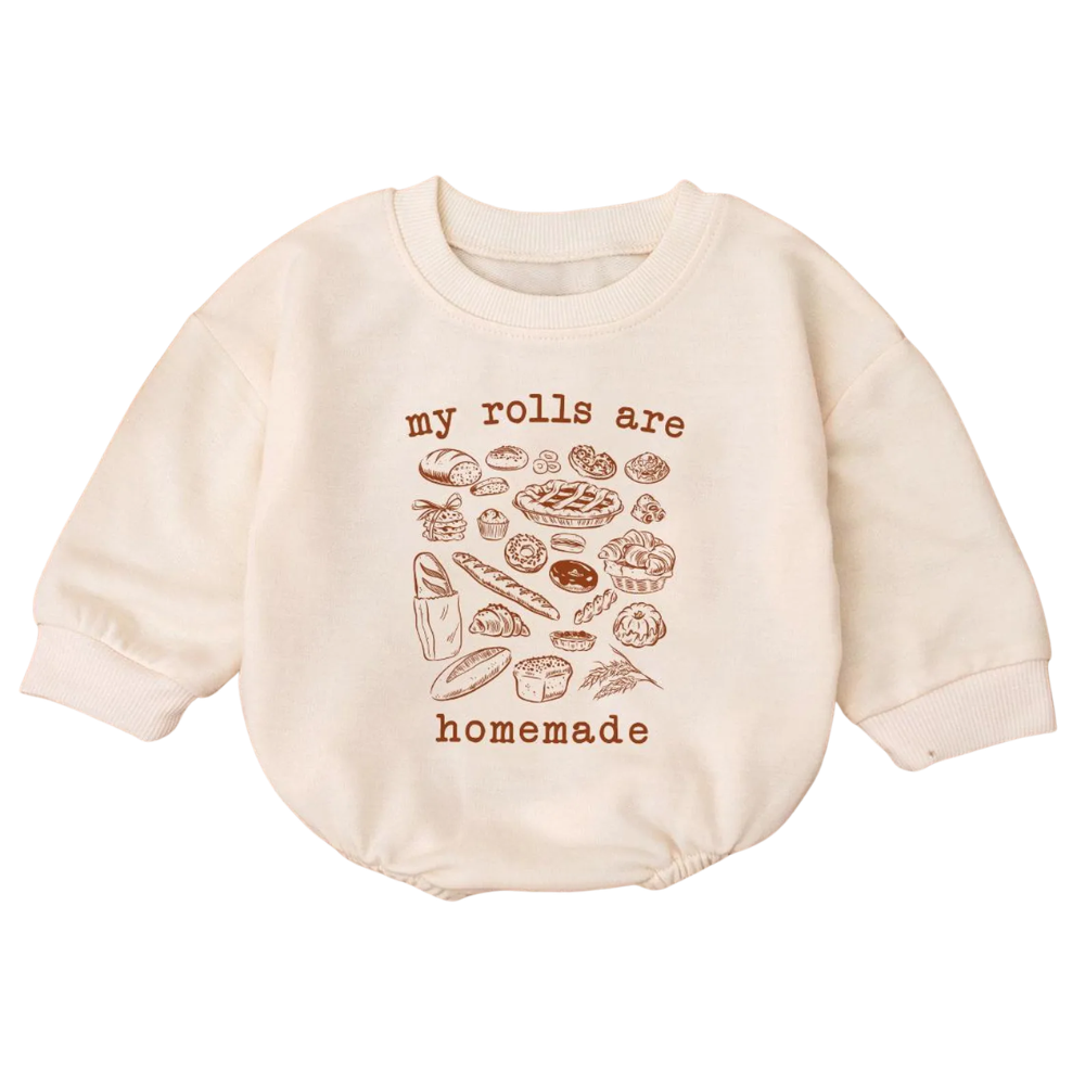 My Rolls Are Homemade Baby Bread Lover Romper Sweatshirt, Baby Thanksgiving Romper Sweatshirt BB0172