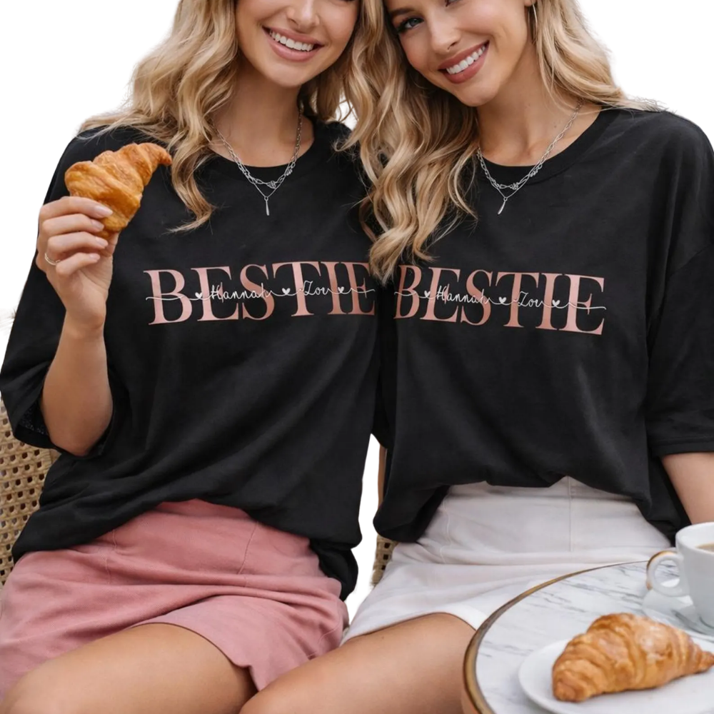 Bestie Custom Name Best Friend Matching T Shirt, Personalized Friend Matching Shirts ET1023