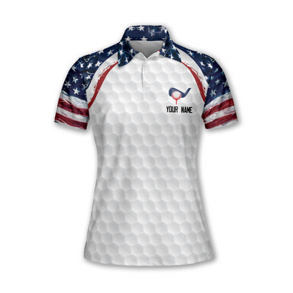 Custom American Flag Golf Polo Shirts For Women, Women's Custom Patriotic Golf Shirts GW0077