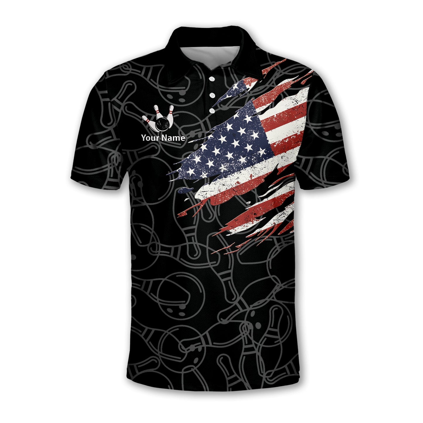 Custom American Flag Bowling Polo Shirts For Men, Custom Patriotic Bowling Shirts BM0323