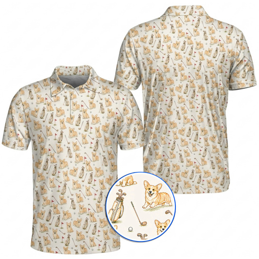 Cute Corgi Golf Mens Polo Shirt Vintage, Corgi Golf Shirt For Dog Lover GZ0394