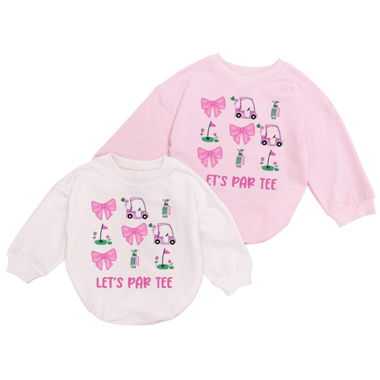 Let's Par Tee Pink Golf Baby Romper Sweatshirt, Golf Romper Sweatshirt For Baby Girl BB0543