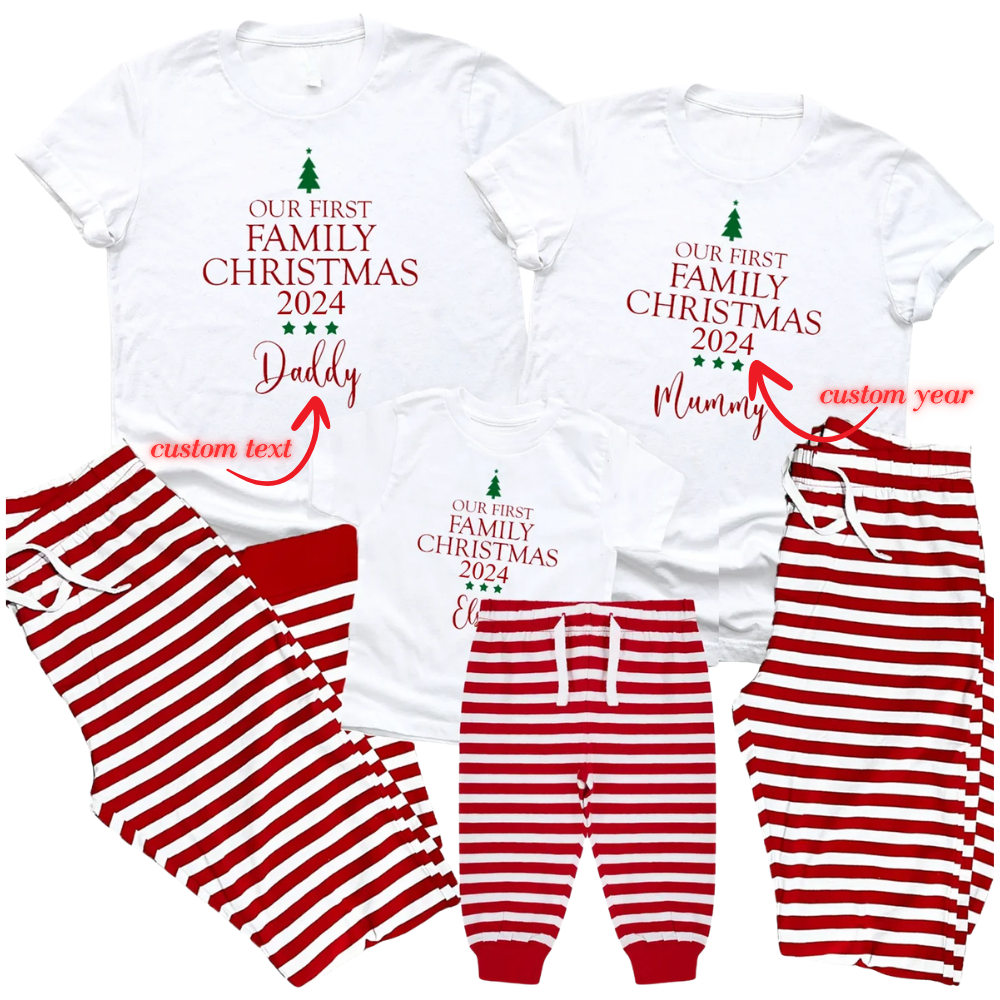 Our First Family Christmas Personalized Matching T Shirt, Custom 1st Family Christmas Shirts ET1222