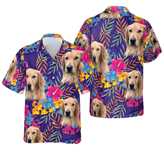 Custom Dog Photo Purple Floral Tropical Hawaiian Shirt, Personalized Pet Face Hawaiian Shirt For Men Women HE0456