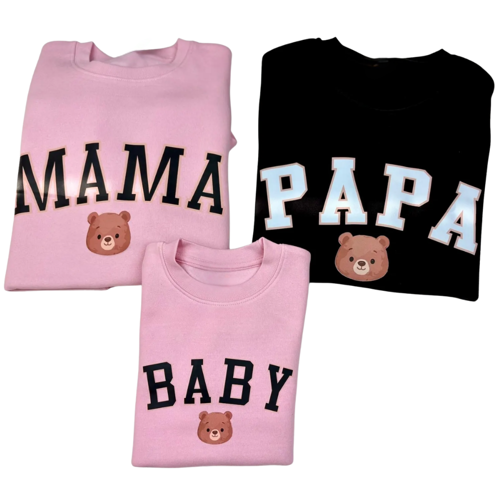 Bear Papa Mama Baby Family Matching Sweatshirt, Personalized Family Bear Sweatshirts ET1371