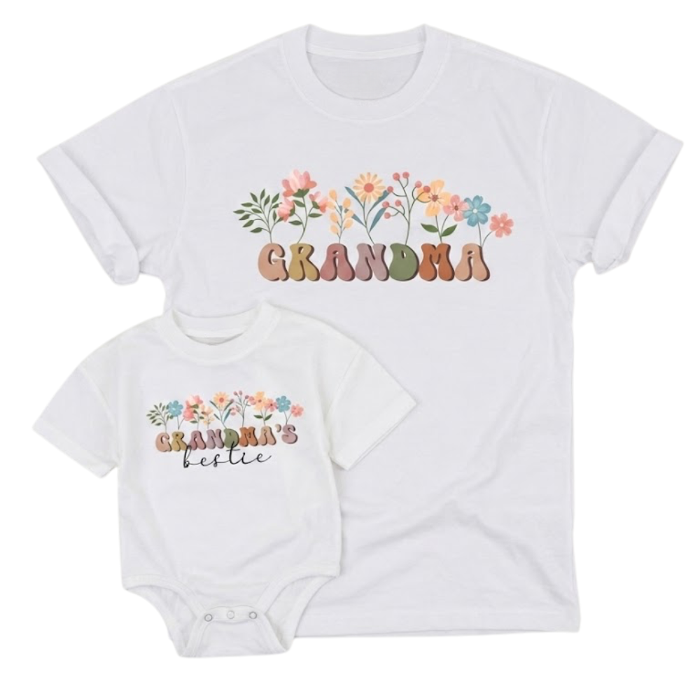 Grandma Grandma's Bestie Floral Matching T Shirt, Grandma And Grandkids Matching Shirts ET1195