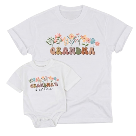 Grandma Grandma's Bestie Floral Matching T Shirt, Grandma And Grandkids Matching Shirts ET1195