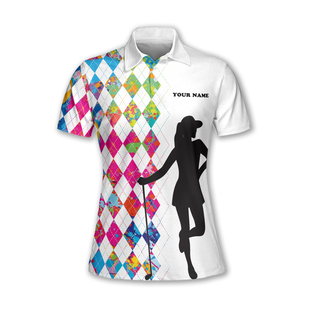 Swear Swing Drink Repeat Custom Colorful Argyle Women's Golf Polo Shirt, Women's Custom Funny Golf Shirts GW0073