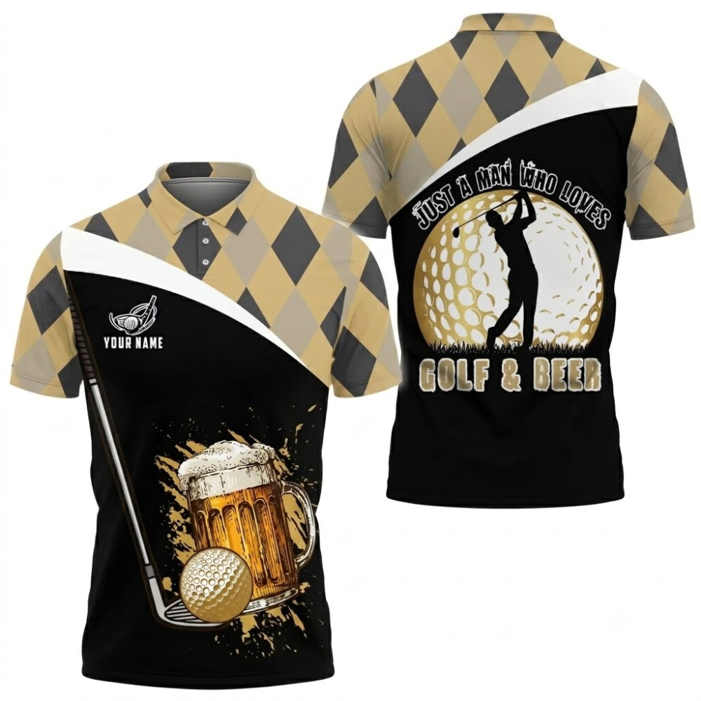 Just A Man Who Loves Golf And Beer Custom Golf Polo Shirt For Men, Custom Beer Golf Shirt GE0557