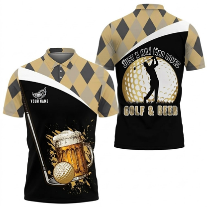 Just A Man Who Loves Golf And Beer Custom Golf Polo Shirt For Men, Custom Beer Golf Shirt GE0557