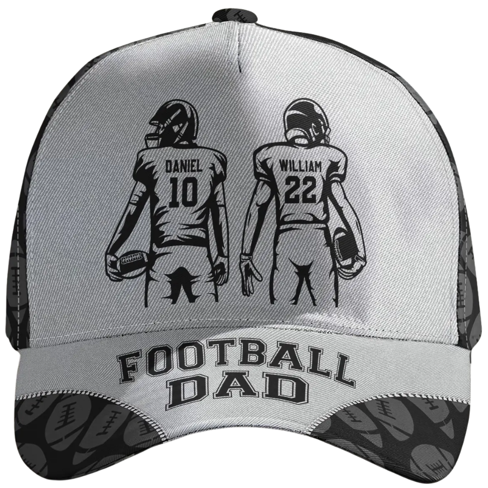 Personalized Football Dad Baseball Cap With Kids Name, Custom Football 3D Cap For Dad CP0638