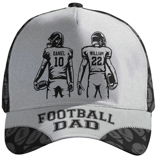Personalized Football Dad Baseball Cap With Kids Name, Custom Football 3D Cap For Dad CP0638