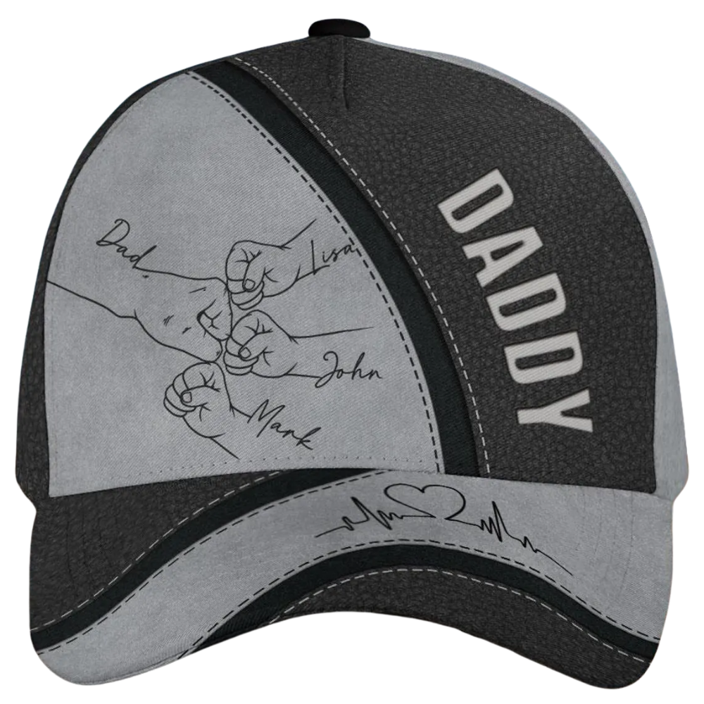Custom Daddy Fist Bump Baseball Cap With Kid Names, Custom Father Day Caps CP0519