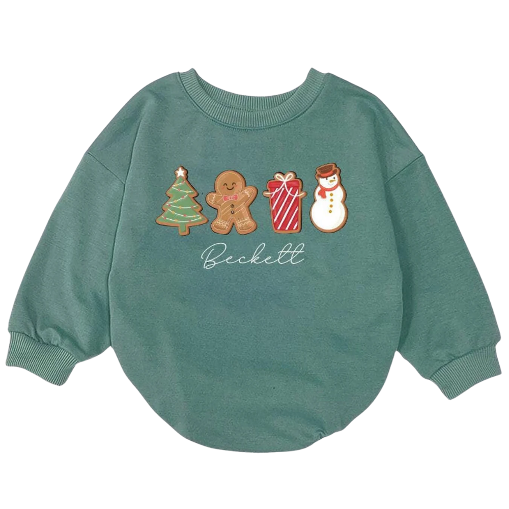 Personalized Cute Gingerbread Snowman Baby Romper Sweatshirt, Custom Christmas Baby Romper Sweatshirt BB0097