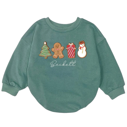 Personalized Cute Gingerbread Snowman Baby Romper Sweatshirt, Custom Christmas Baby Romper Sweatshirt BB0097