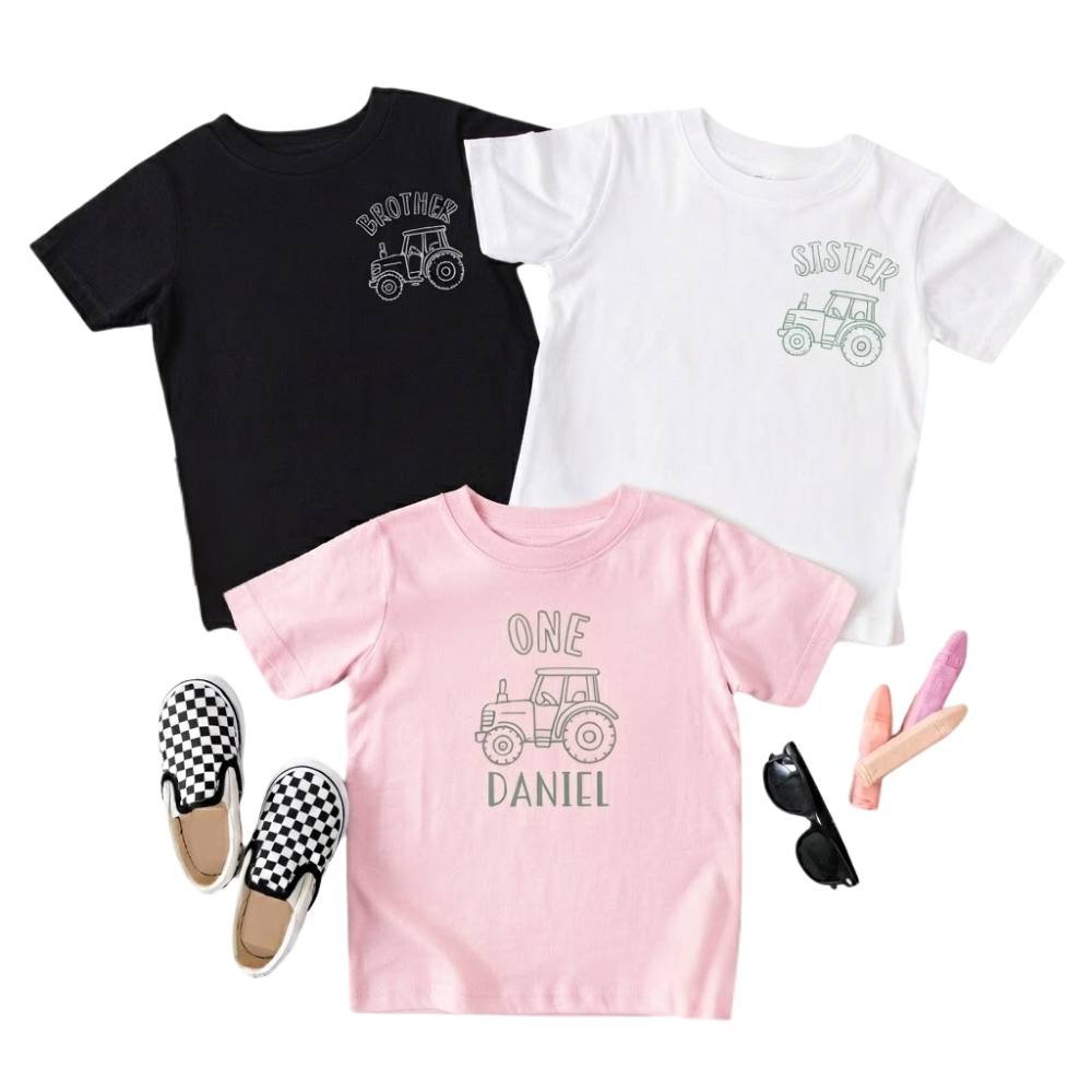 Personalized Tractor First Birthday Matching Family T Shirt, Custom Tractor Birthday Family Shirts ET1246