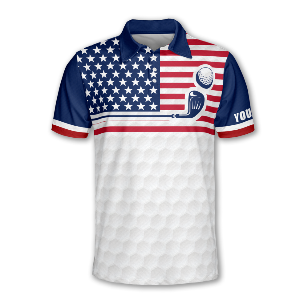 Swing Swear Look For Ball Repeat Custom USA Flag Golf Polo Shirt Mens, Custom Funny Patriotic Golf Shirt GM0437