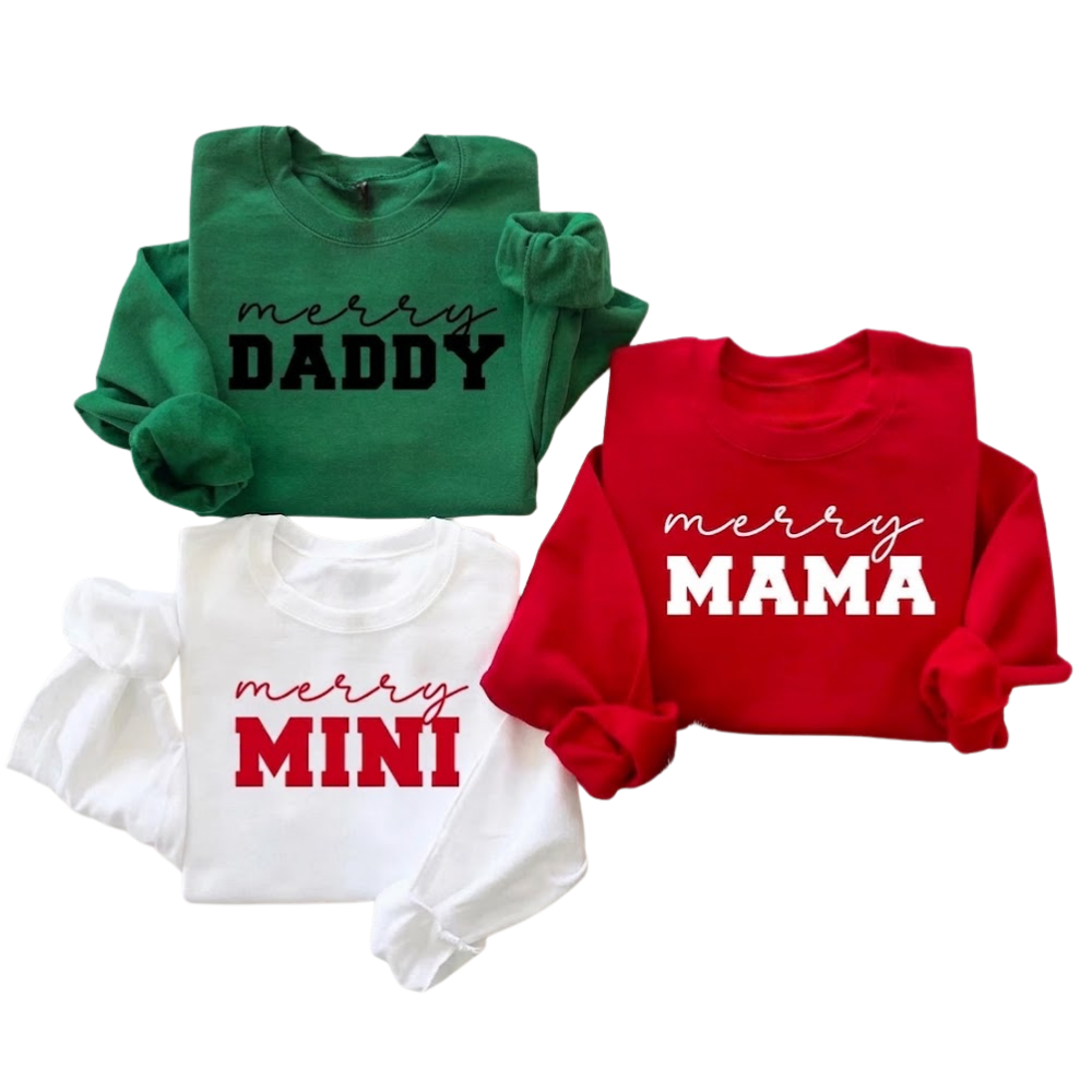 Merry Daddy Mama Mini Matching Xmas Family Sweatshirt, Christmas Family Sweatshirts ET1398