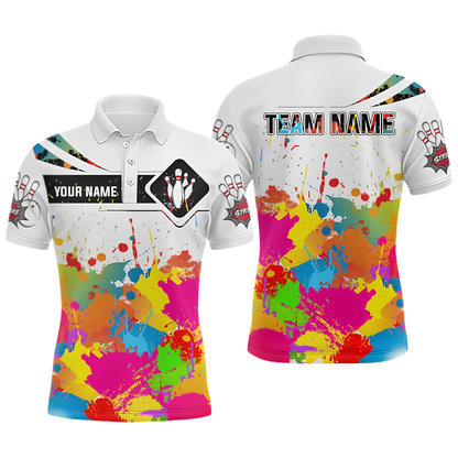 Custom Mens Colorfull White Bowling Polo Shirt, Custom Team Multicolor Bowling Shirts BZ0544